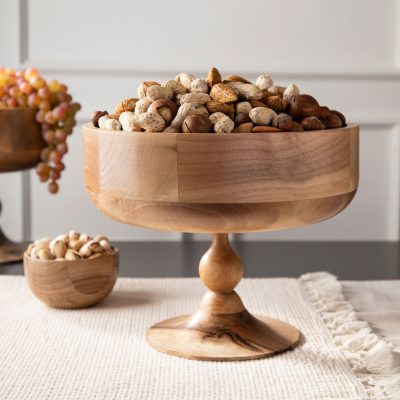 ظرف پذیرایی لبه بلند پایه دار چوب گردو سایز متوسط